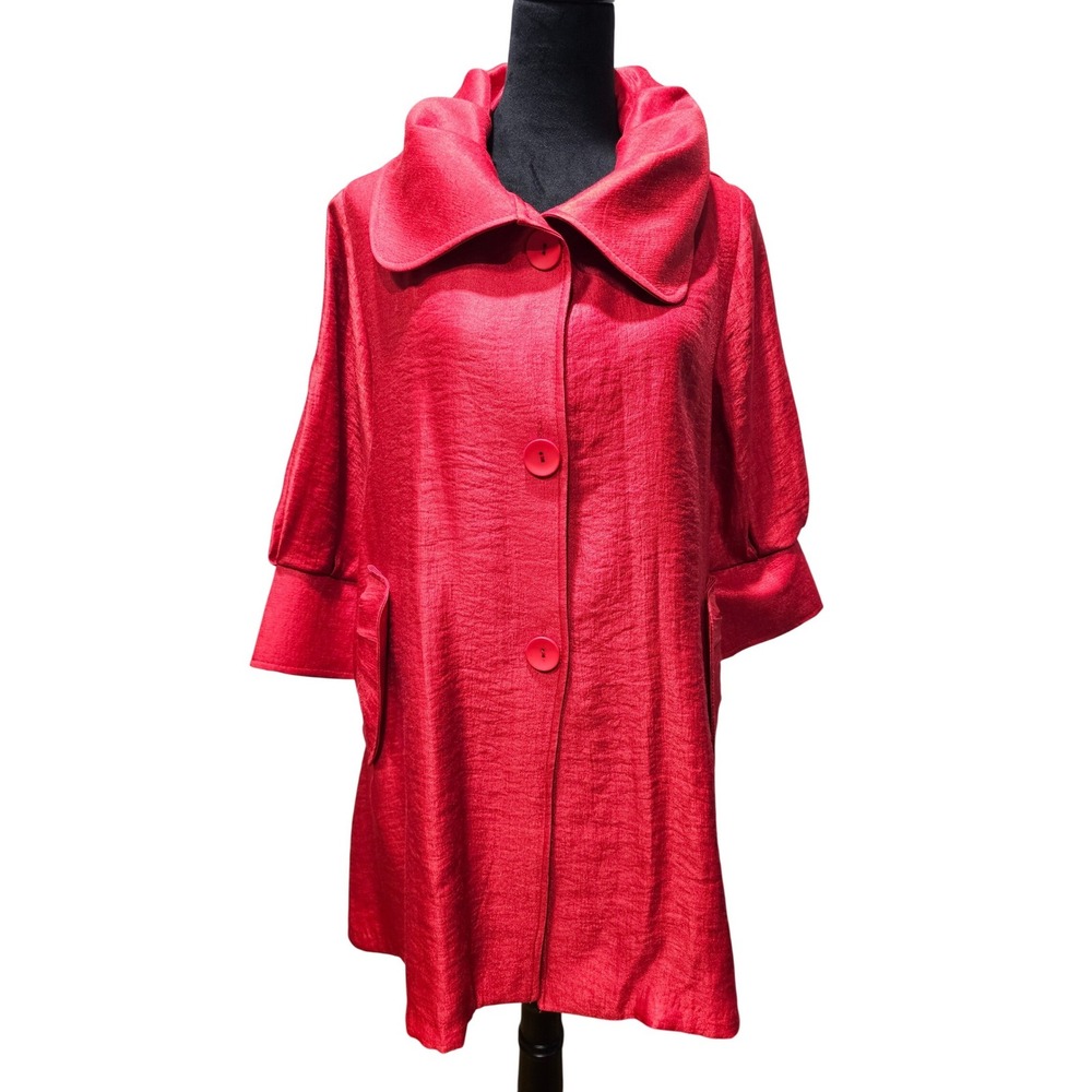 Damee Inc Top Swing Jacket Coat Womens L Red Textured Lightweight Lagenlook Boho